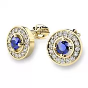 Náušnice žlté zlato 585/1000, prírodné diamanty a zafíry, 10921-ZL-SAF