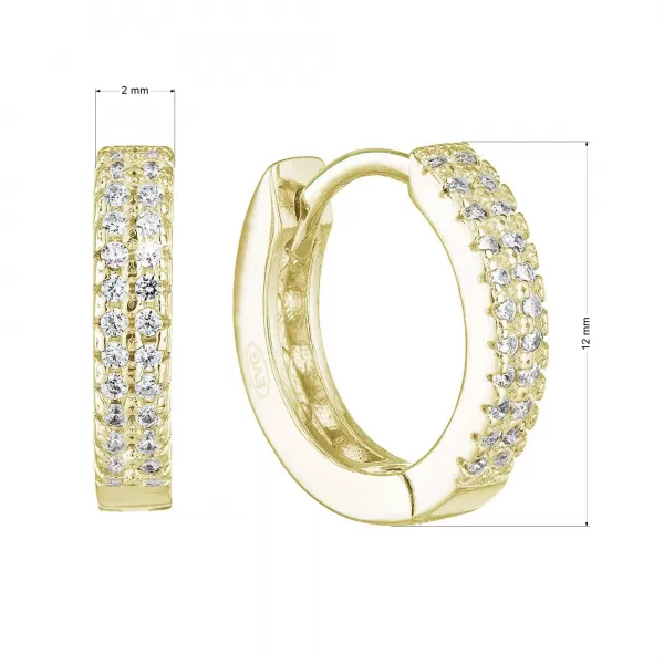 Pozlátené strieborné náušnice kruhy so zirkónmi v bielej farbe 11238.1
