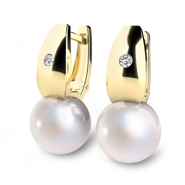 Náušnice žlté zlato 585/1000, prírodné diamanty 0,032ct, prírodné perly 10988ZL-DIA-FW