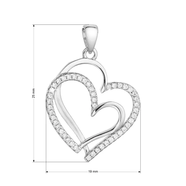 Strieborný prívesok dve srdiečka so zirkónmi v bielej farbe 14018.1