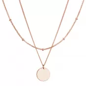 Pozlátený ROSE náhrdelník dvojradový s placičkou a retiazkou s guličkami 62002