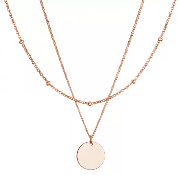 Pozlátený ROSE náhrdelník dvojradový s placičkou a retiazkou s guličkami 62002