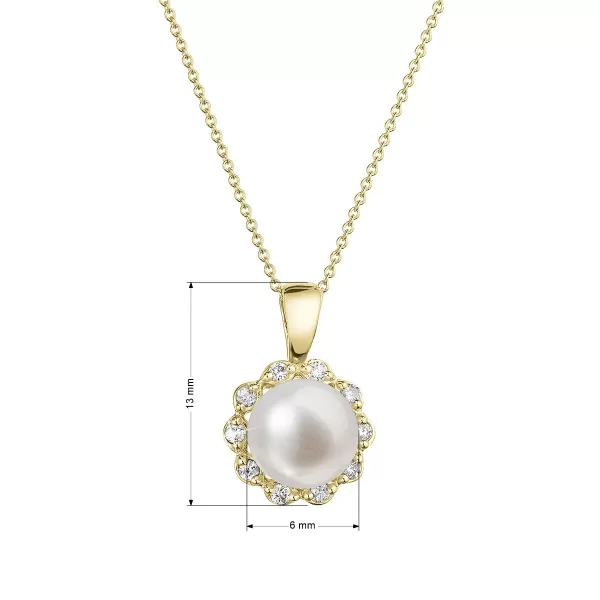 Zlatý 14 karátový náhrdelník kytička s bielou riečnou perlou a briliantmi 92PB00036