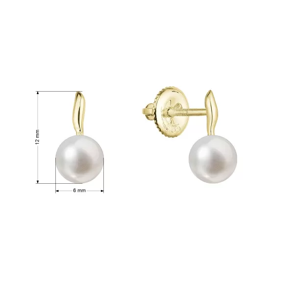 Zlaté 14 karátové náušnice kôstky žlté zlato s bielou riečnou perlou 91P00049