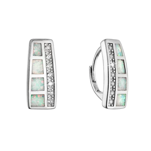 Strieborné náušnice luxusné so syntetickým opálom a zirkónmi 11535.1 white