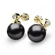 Náušnice s čiernou perlou a diamantmi 10869-DIA-Black