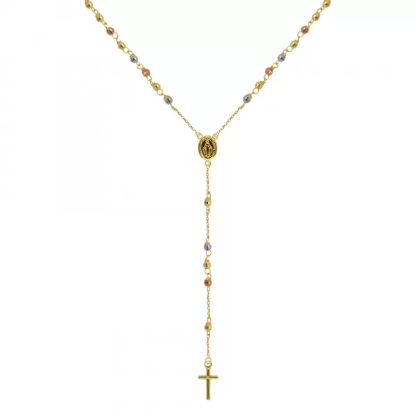 Zlatý 14 karátový náhrdelník ruženec s krížom a medailónikom s Pannou Máriou RŽ14 multi