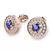 Náušnice ružové zlato 585/1000, prírodné diamanty a zafíry, 10921-CV-SAF