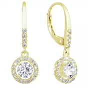 Pozlátené strieborné náušnice visiace so zirkónmi biele okrúhle 11300.1