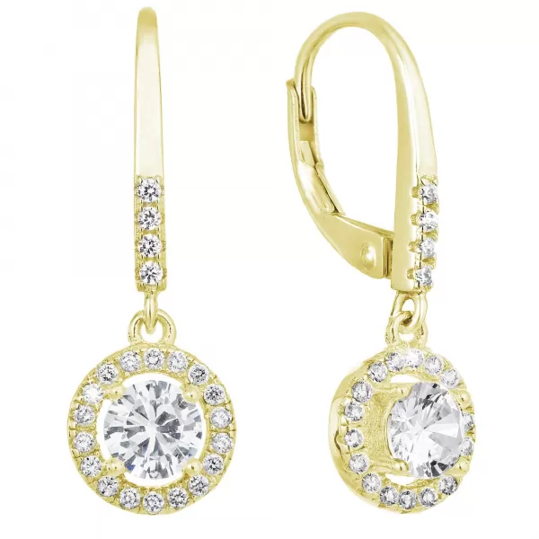 Pozlátené strieborné náušnice visiace so zirkónmi biele okrúhle 11300.1