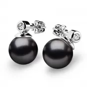 Dámske náušnice biele zlato 585/1000 prírodný diamant 0,054 ct perla 10869B-DIA-Black
