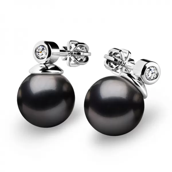 Dámske náušnice biele zlato 585/1000 prírodný diamant 0,054 ct perla 10869B-DIA-Black