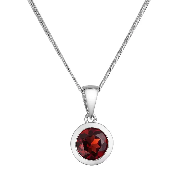 Strieborný náhrdelník s pravým minerálnym kameňom červený 12081.3 garnet