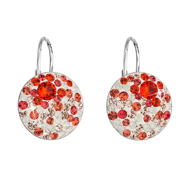 Strieborné náušnice visiace s kryštálmi Swarovski mix farieb oranžová okrúhle 31176.3 sanset