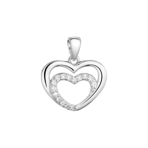 Strieborný prívesok dve srdiečka so zirkónmi bielej 14021.1