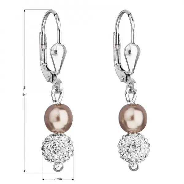 Strieborné náušnice visiace s Preciosa kryštály hnedé okrúhle 31244.3