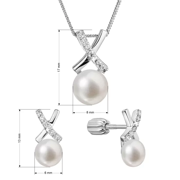 Perlová súprava "X" so zirkónmi a bielou riečnou perlou 29068.1B