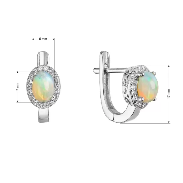 Strieborné náušnice luxusné s pravým opálom biele 11490.3 opál
