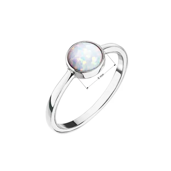 Strieborný prsteň so syntetickým opálom biely okrúhly 15001.1
