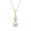 Zlatý 14 karátový náhrdelník žlté zlato s bielou riečnou perlou a zirkónmi 92PZ00048