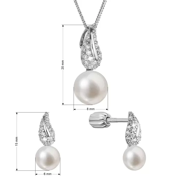 Perlová súprava so zirkónmi a bielou riečnou perlou 29059.1B