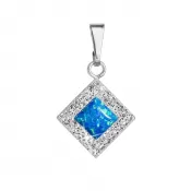 Strieborný prívesok so syntetickým opálom a kryštálmi Preciosa modrý kosoštvorec 34260.1 blue
