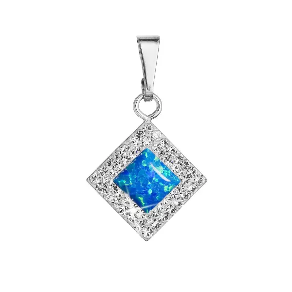 Strieborný prívesok so syntetickým opálom a kryštálmi Preciosa modrý kosoštvorec 34260.1 blue