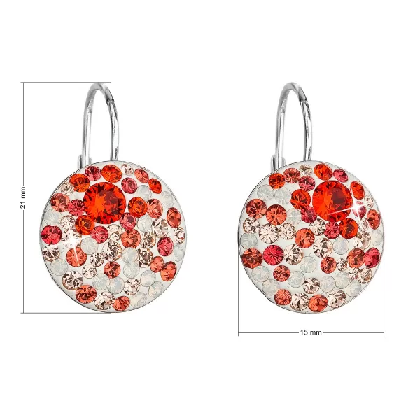 Strieborné náušnice visiace s kryštálmi Swarovski mix farieb oranžová okrúhle 31176.3 sanset