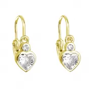 Pozlátené strieborné detské náušnice visiace so zirkónom biele srdce 11178.1