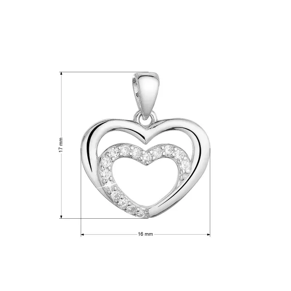Strieborný prívesok dve srdiečka so zirkónmi bielej 14021.1