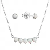 Súprava šperkov so syntetickými opálmi biele okrúhle 19035.1 white