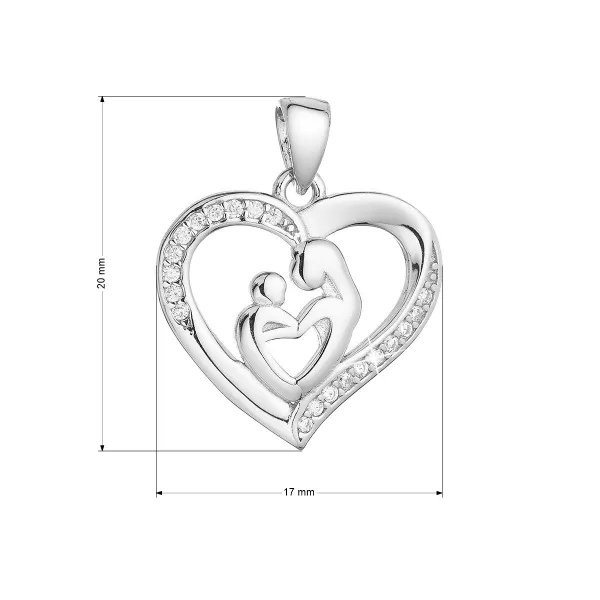 Strieborný prívesok srdce matka a dieťa so zirkónmi bielej 14019.1