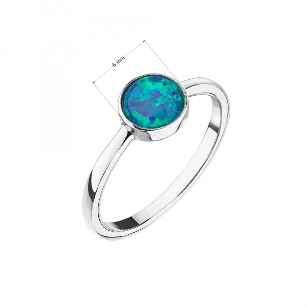 Strieborný prsteň so syntetickým opálom zelený okrúhly 15001.1 green