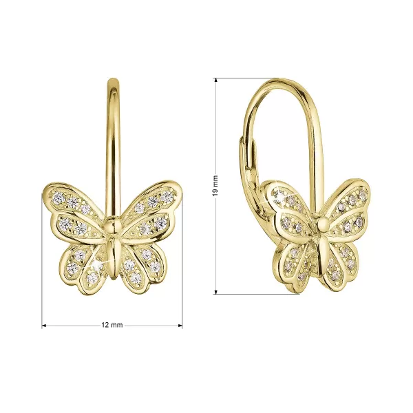Pozlátené strieborné náušnice motýliky so zirkónmi 11500.1 crystal