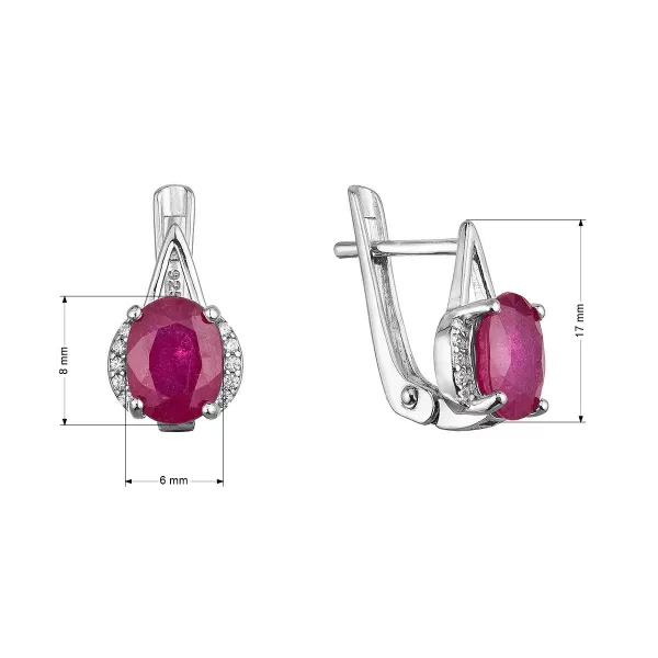 Strieborné náušnice luxusné s pravými minerálnymi kameňmi červené 11489.3 ruby