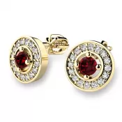 Náušnice žlté zlato 585/1000, prírodné diamanty a granáty, 10921-ZL-GRA