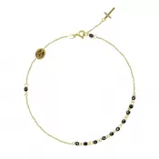 Zlatý 14 karátový náramok ruženec s krížom a medailónikom s Pannou Máriou RŽ05 čierny