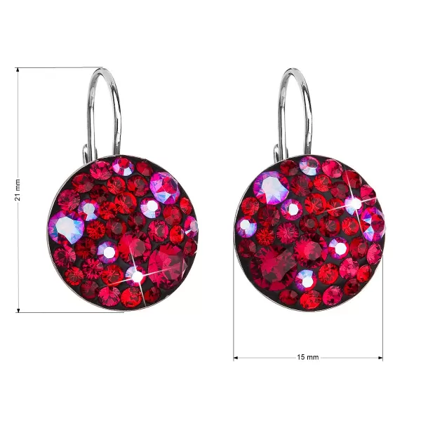 Strieborné náušnice visiace s kryštálmi Swarovski červené okrúhle 31176.3 cherry