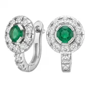 Náušnice bílé zlato 585/1000, přírodní diamanty a smaragdy, 109015-B-SMAR