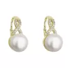 Pozlátené náušnice visiace s bielou riečnou perlou a zirkónmi 21048.1