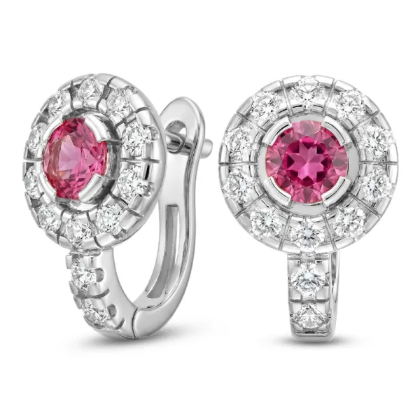 Náušnice biele zlato 585/1000, prírodné diamanty a turmalíny, 109015-B-TUR