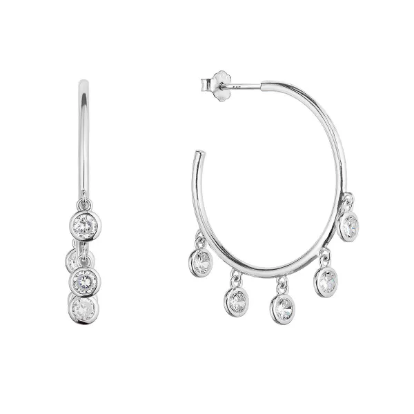 Strieborné náušnice kruhy so zavesenými zirkónmi bielej 11482.1