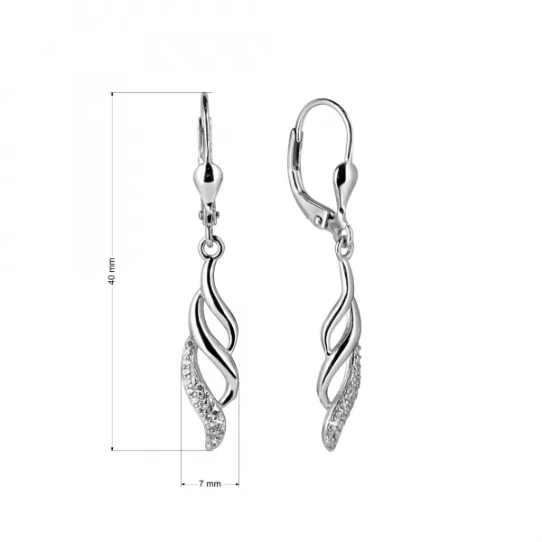 Strieborné náušnice visiace so zirkónmi bielej vlnky 11550.1 crystal