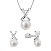 Perlová súprava "X" so zirkónmi a bielou riečnou perlou 29068.1B