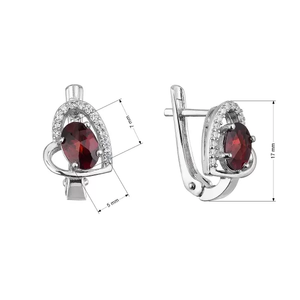 Strieborné náušnice luxusné s pravými minerálnymi kameňmi červené srdce 11496.3 garnet chekker