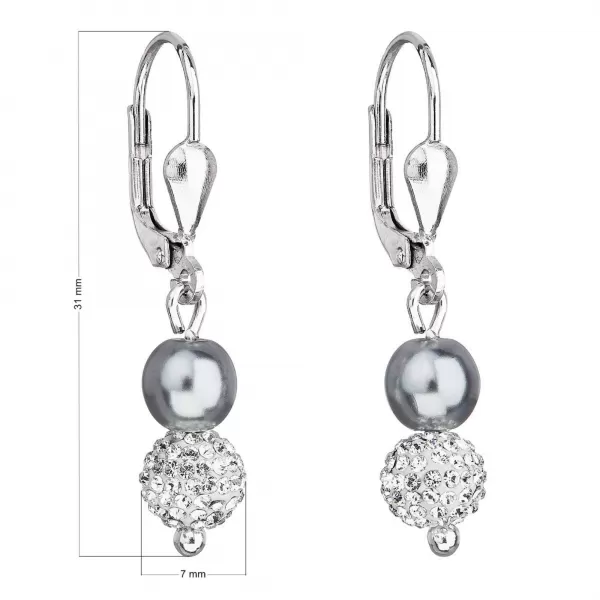 Strieborné náušnice visiace s Preciosa kryštály šedé okrúhle 31244.3