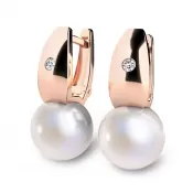 Náušnice z ružového zlata 585/1000 s prírodnými diamantmi a prírodnými perlami 0,032 ct 10988CV-DIA-FW