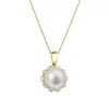 Zlatý 14 karátový náhrdelník kytička s bielou riečnou perlou a briliantmi 92PB00036