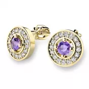 Náušnice žlté zlato 585/1000, prírodné diamanty a ametysty, 10921-ZL-AME