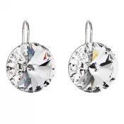 Strieborné náušnice visiace s kryštálmi Preciosa biele okrúhle 31153.1